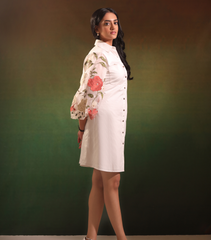 WHITE GARDEN OF GULAB SHIRT STYLE DRESS