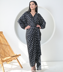 BLACK BANDHANI DRAPE DRESS