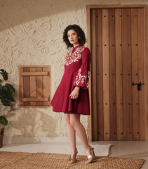 CRIMSON CHARM FLARED DRESS