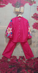 BIG FLOWER CO-ORD SET WITH CHINESE COLLAR AND STITCHLINE PANTS