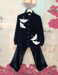 SUEDE BIRD WITH STONEWORK BLACK VELVET CO-ORD SET