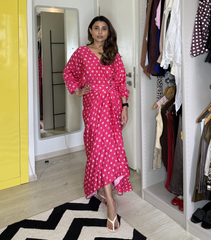 ISHITA SALUJA - RADIANT ROSE BANDHANI DRAPE DRESS