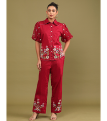 PHOOLWARI RED MEADOW BALLOON SLEEVE CO-ORD SET