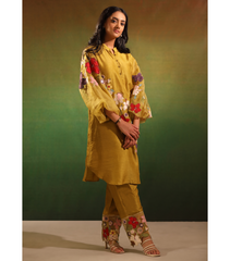 PISTA GREEN VALLEY OF BOTANICAL FLOWERS TUNIC SET