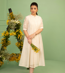 GEOMETRIC PLEATED JAALI DRESS