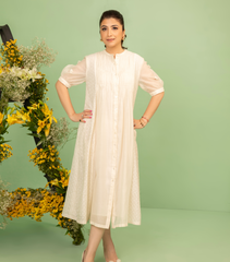 GEOMETRIC PLEATED JAALI DRESS