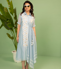 GEOMETRIC FLORAL TIE-UP DRESS