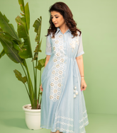 GEOMETRIC FLORAL TIE-UP DRESS