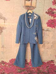 NET EMBROIDERY BLAZER AND PANT SET