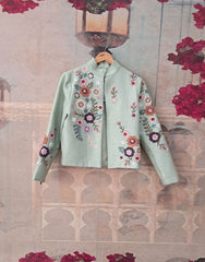 PHOOL-PATTI AQUA BAMBER EMBROIDERY JACKET