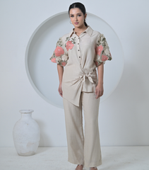 GULAB ORGANZA SLEEVE SIDE TIE UP CO-ORD SET