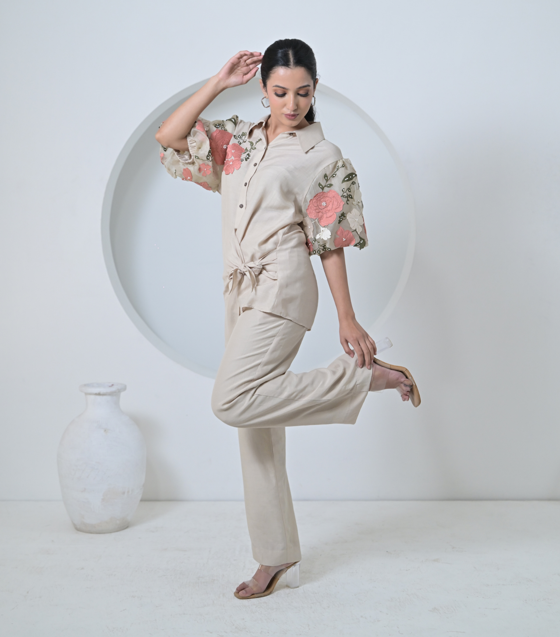 GULAB ORGANZA SLEEVE SIDE TIE UP CO-ORD SET