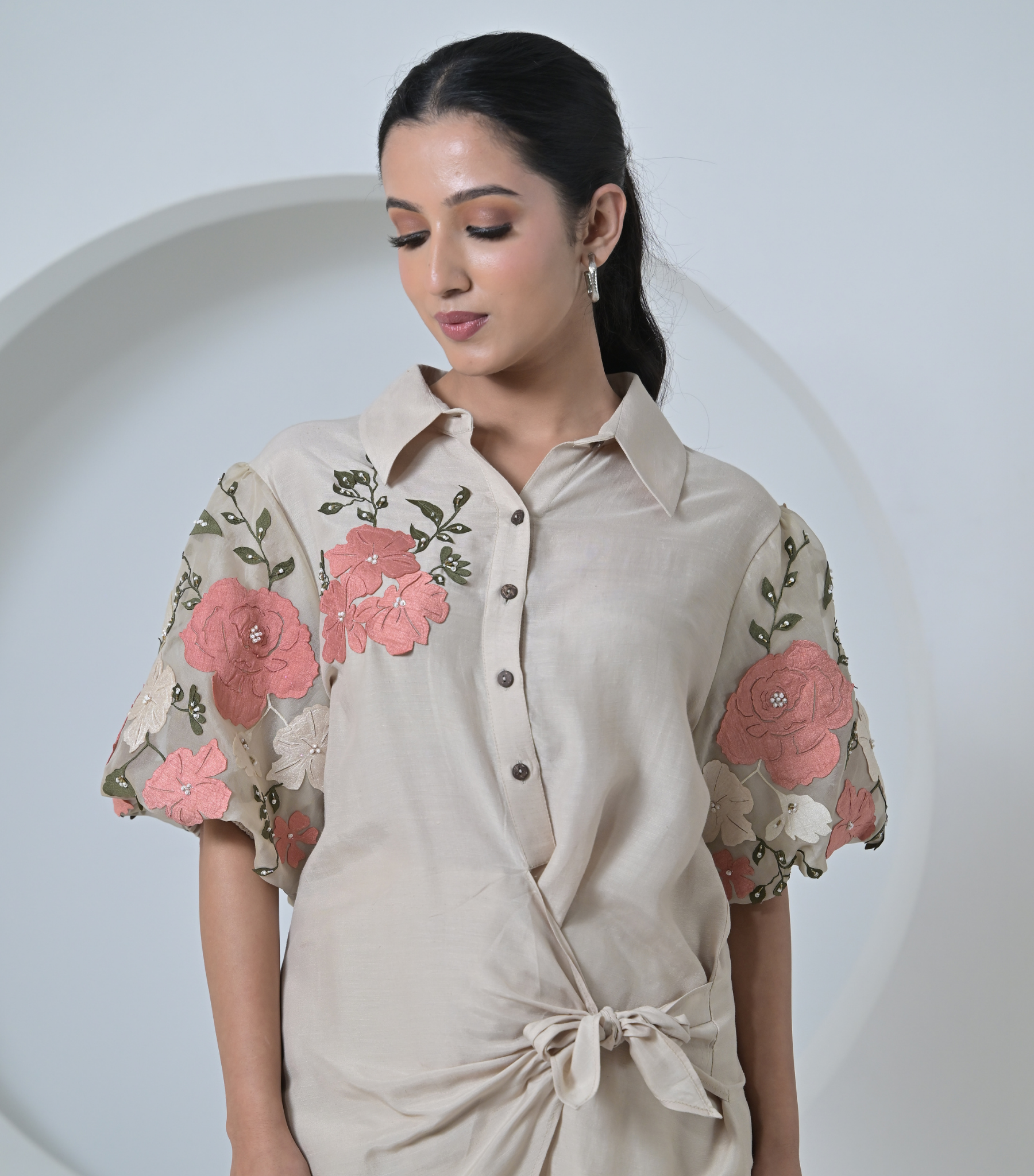 GULAB ORGANZA SLEEVE SIDE TIE UP CO-ORD SET