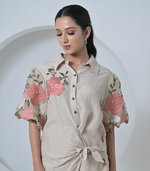 GULAB ORGANZA SLEEVE SIDE TIE UP CO-ORD SET