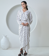 DISK WHITE BANDHANI DRAPE DRESS