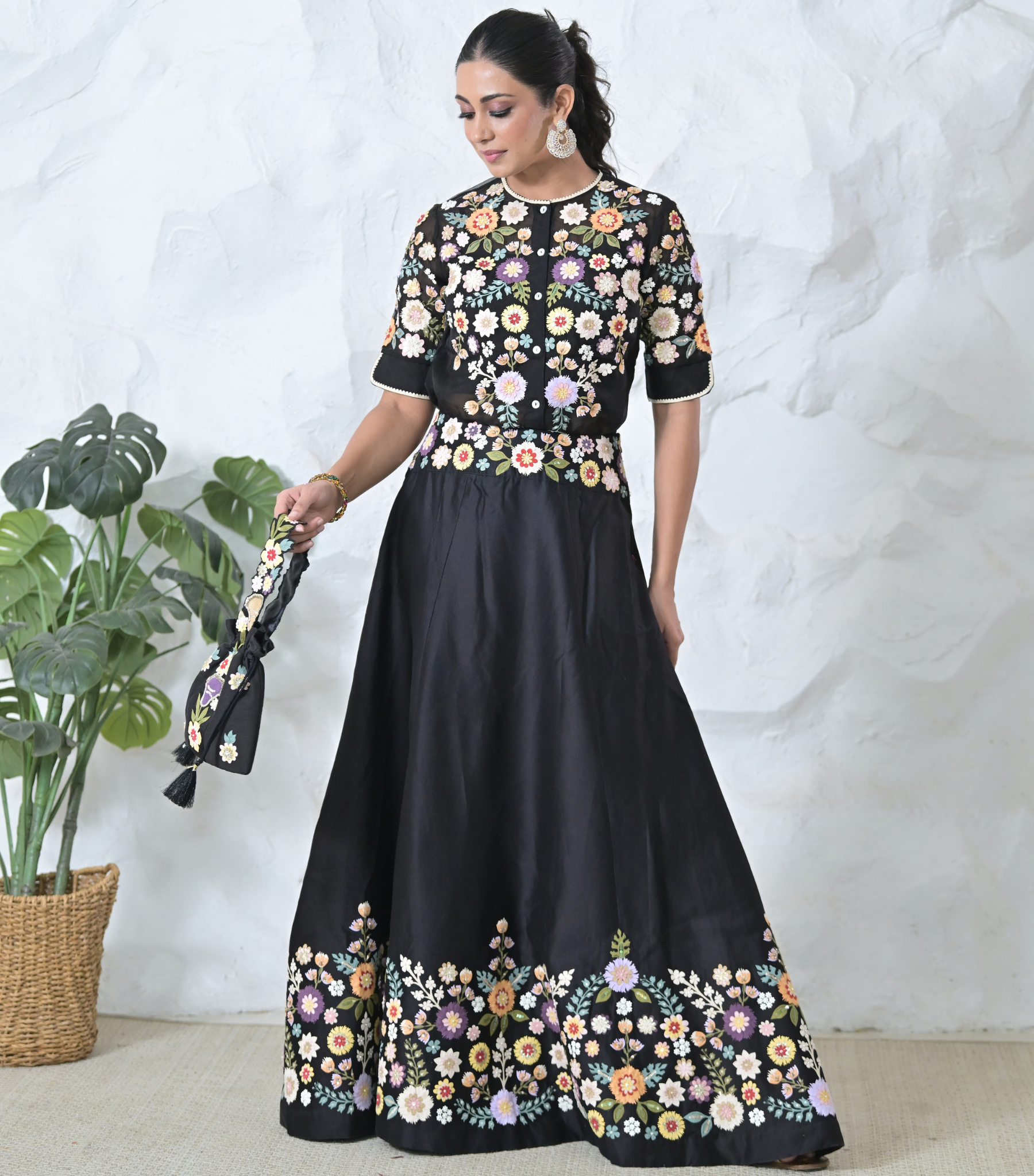 PHOOL-PATTI BLACK LEHENGA SET
