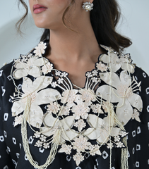 IVORY GARDEN DETACHABLE NECKPIECE WITH BEADED TASSELS DRAPE DRESS