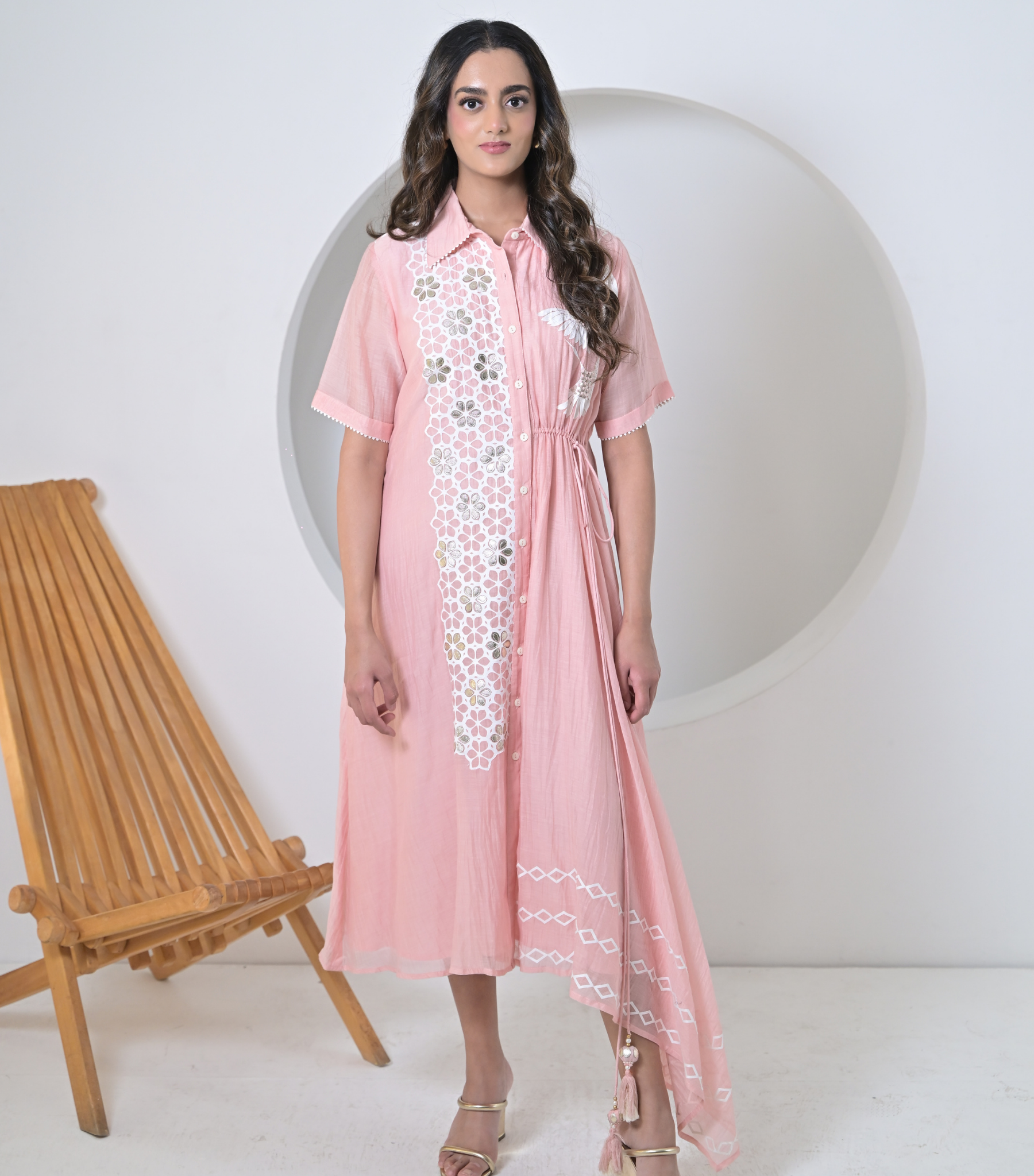 GEOMETRIC FLORAL TIE-UP DRESS