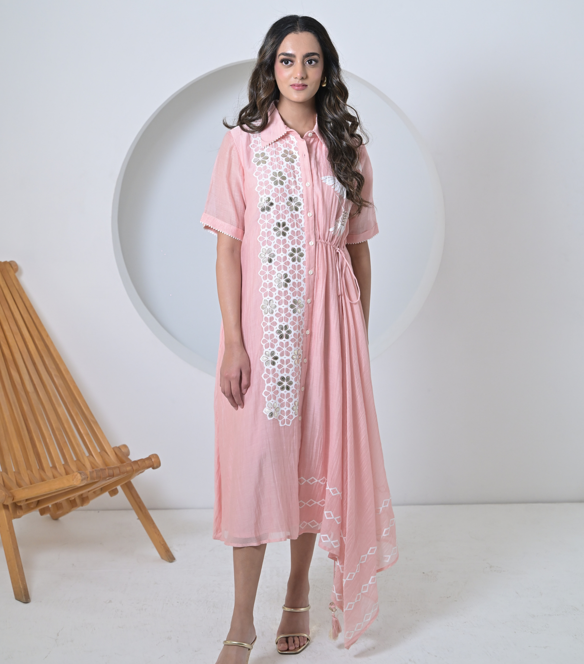 GEOMETRIC FLORAL TIE-UP DRESS