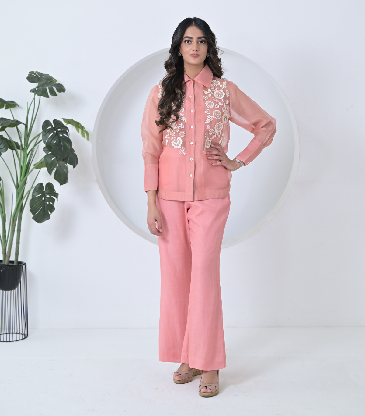 BLUSH PHOOL-PATTI ORGANZA SHIRT COORD SET