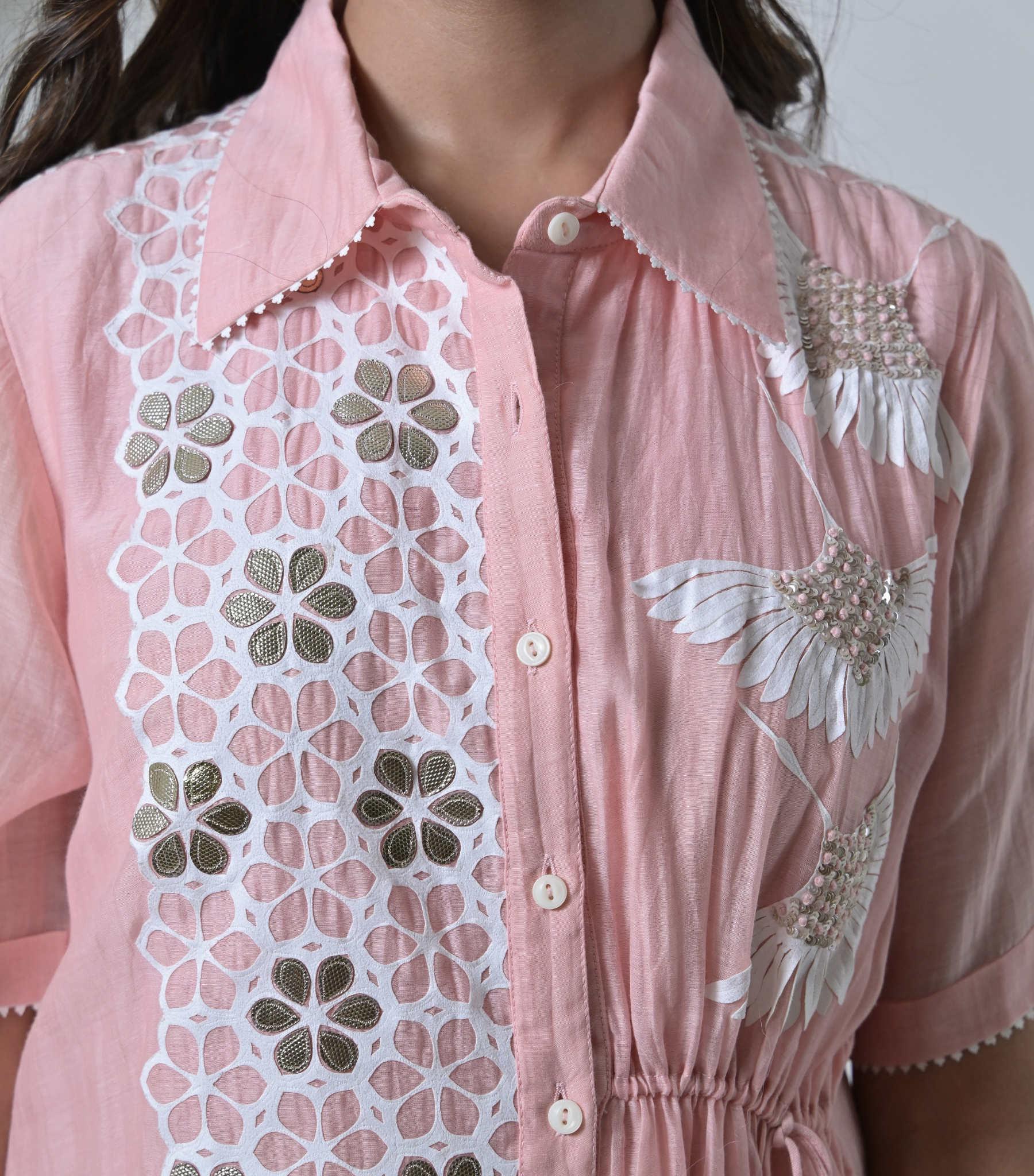 GEOMETRIC FLORAL TIE-UP DRESS
