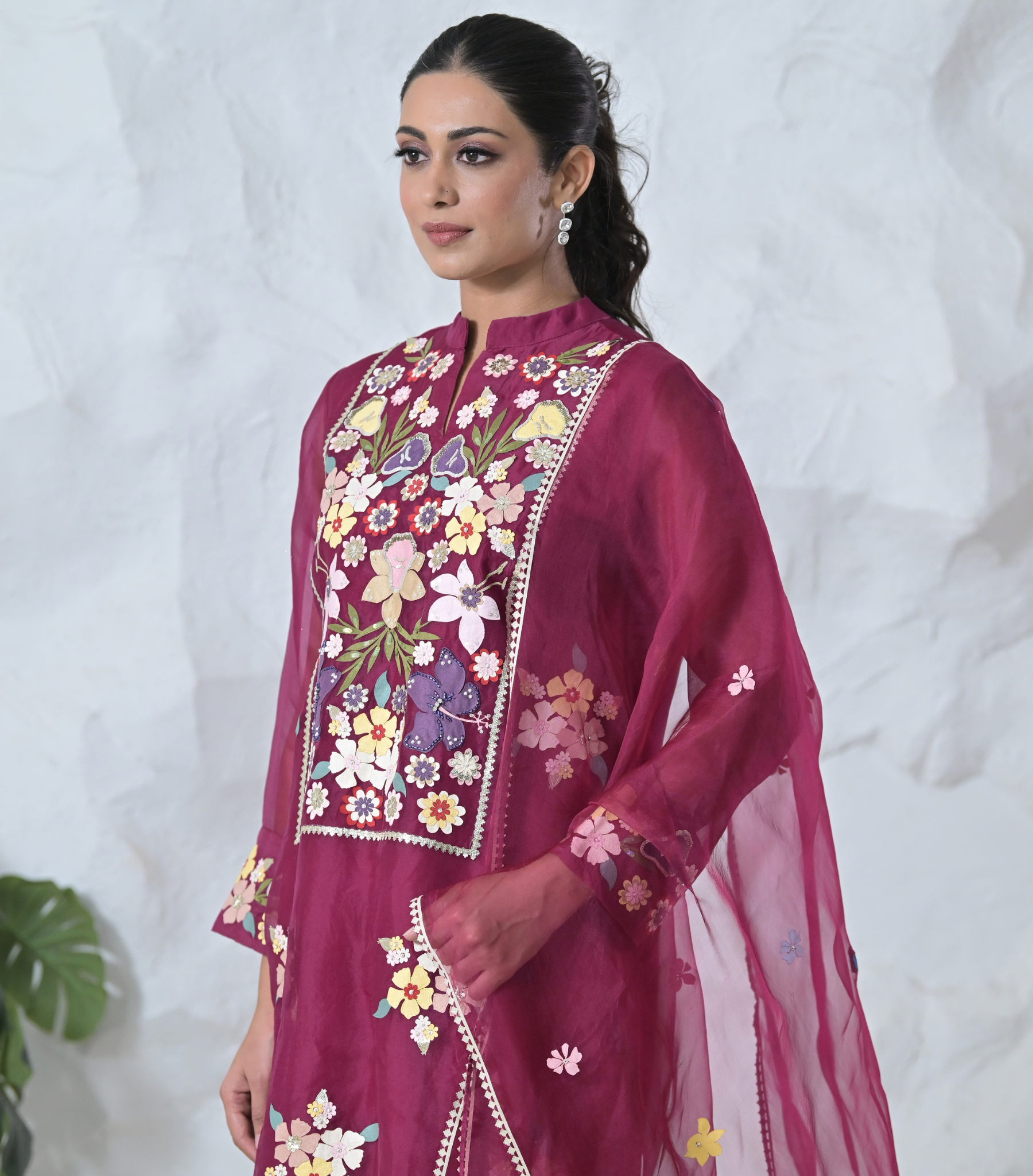 BOTANICAL SMALL FLOWER TUNIC & FARSI PANT SET WITH DUPATTA