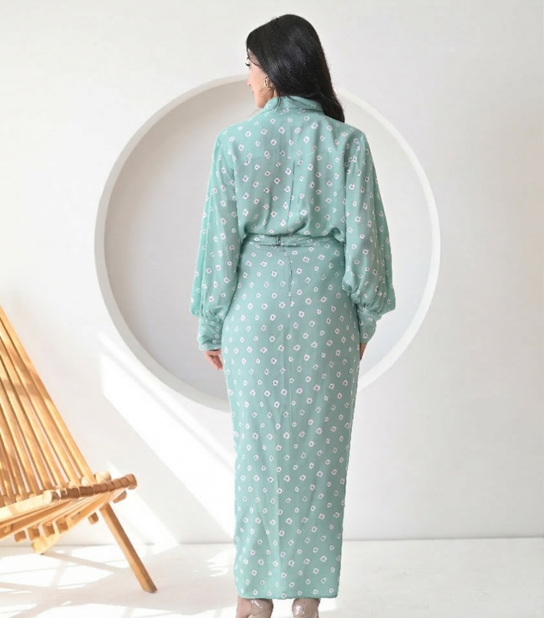 FLORET BANDHANI COLLAR WORK SHIRT WITH KNOT SKIRT SET