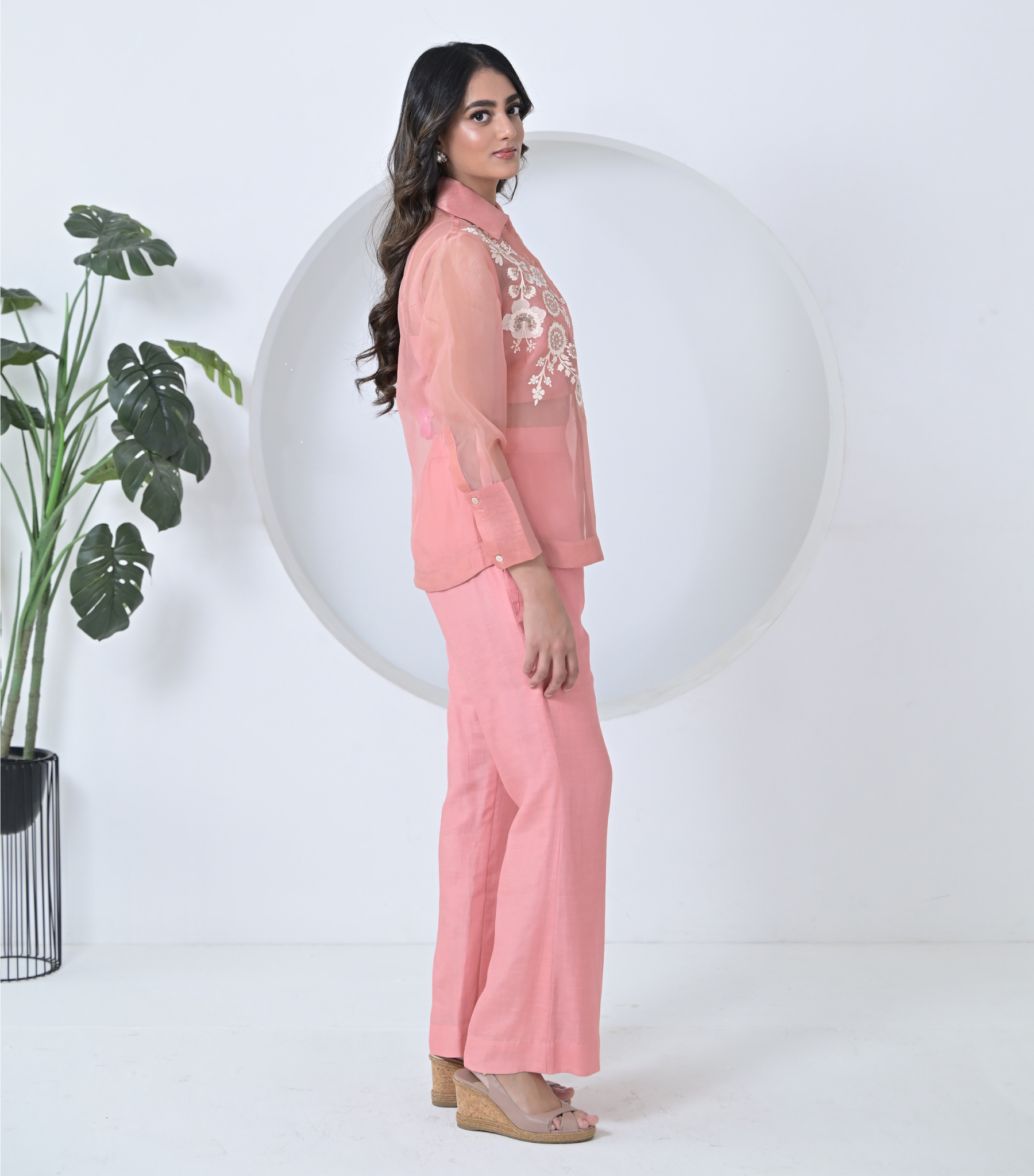 BLUSH PHOOL-PATTI ORGANZA SHIRT COORD SET