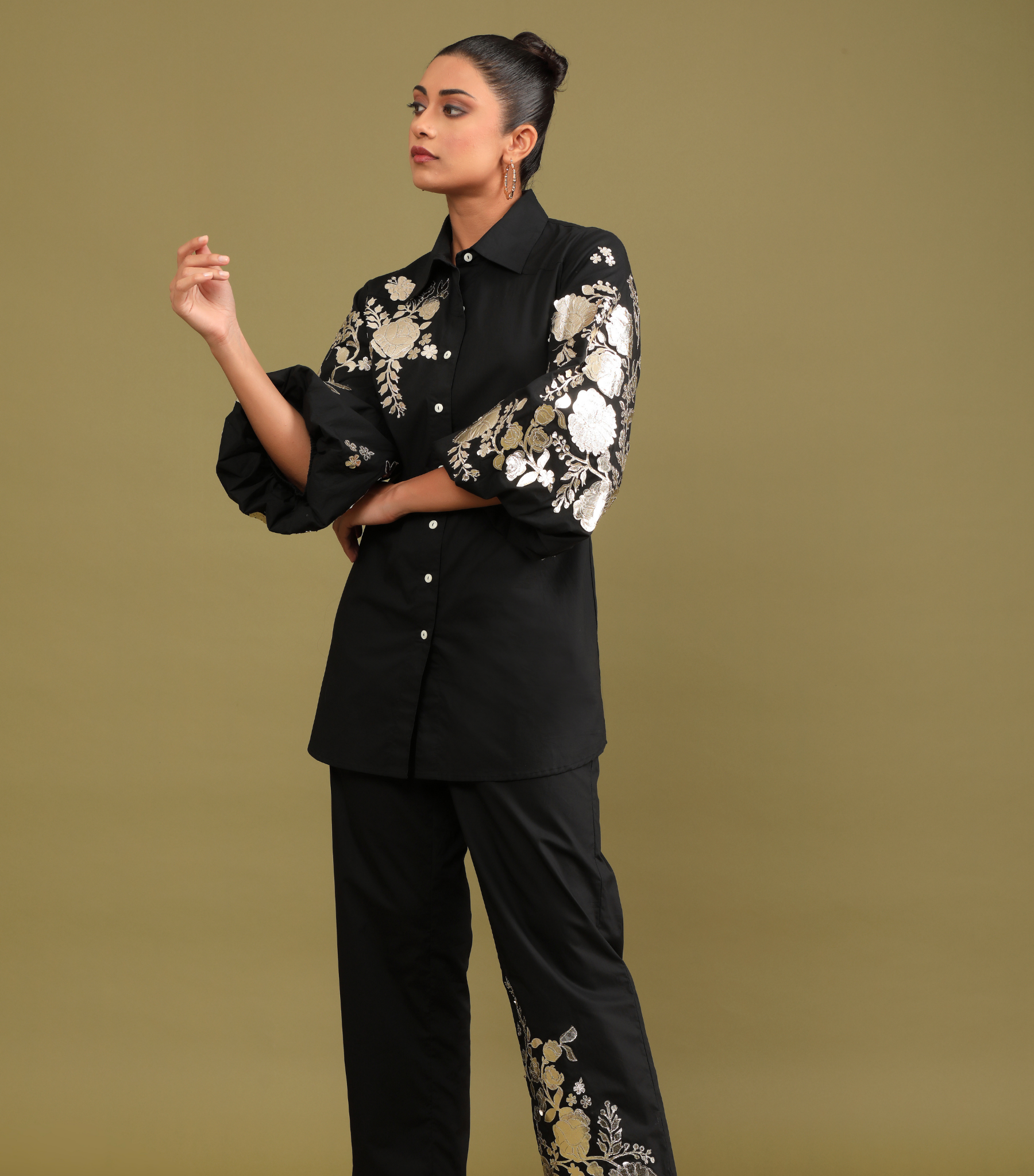 BLACK GOLD ROSE LONG TUNIC CO-ORD SET
