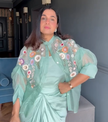GOPALIKA VIRMANI - SEA BLUE FLORIUM SHIRT WITH KNOT SKIRT SET