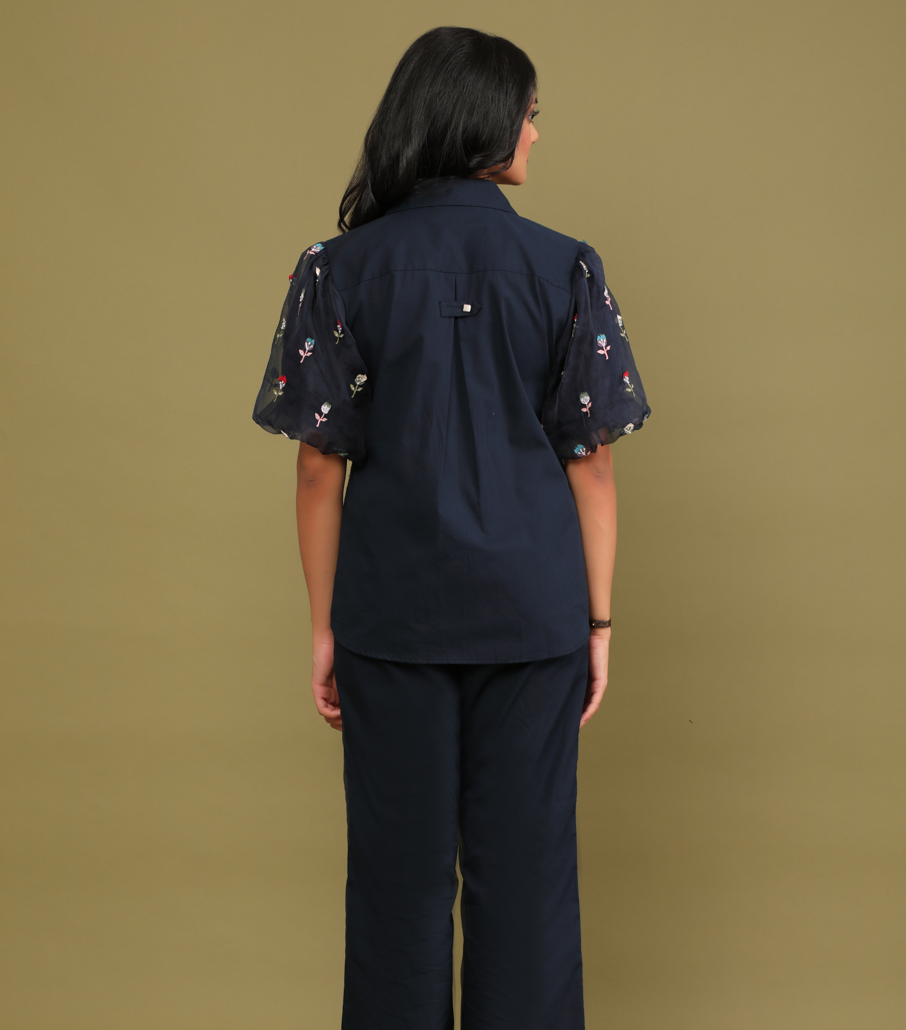 PHOOLWARI NAVY MEADOW BALLOON SLEEVE CO-ORD SET