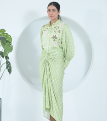 FLORET BANDHANI COLLAR WORK SHIRT WITH KNOT SKIRT SET