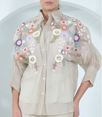 BEIGE FLORIUM SHIRT WITH PANT SET