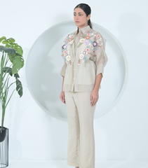 BEIGE FLORIUM SHIRT WITH PANT SET