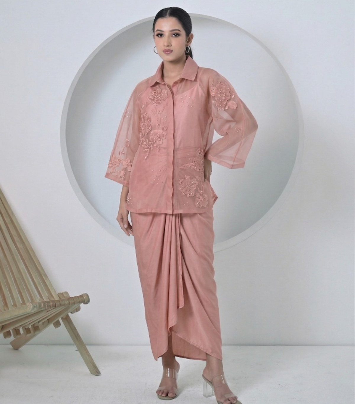 PEARL PETAL SHIRT WITH KNOT SKIRT SET