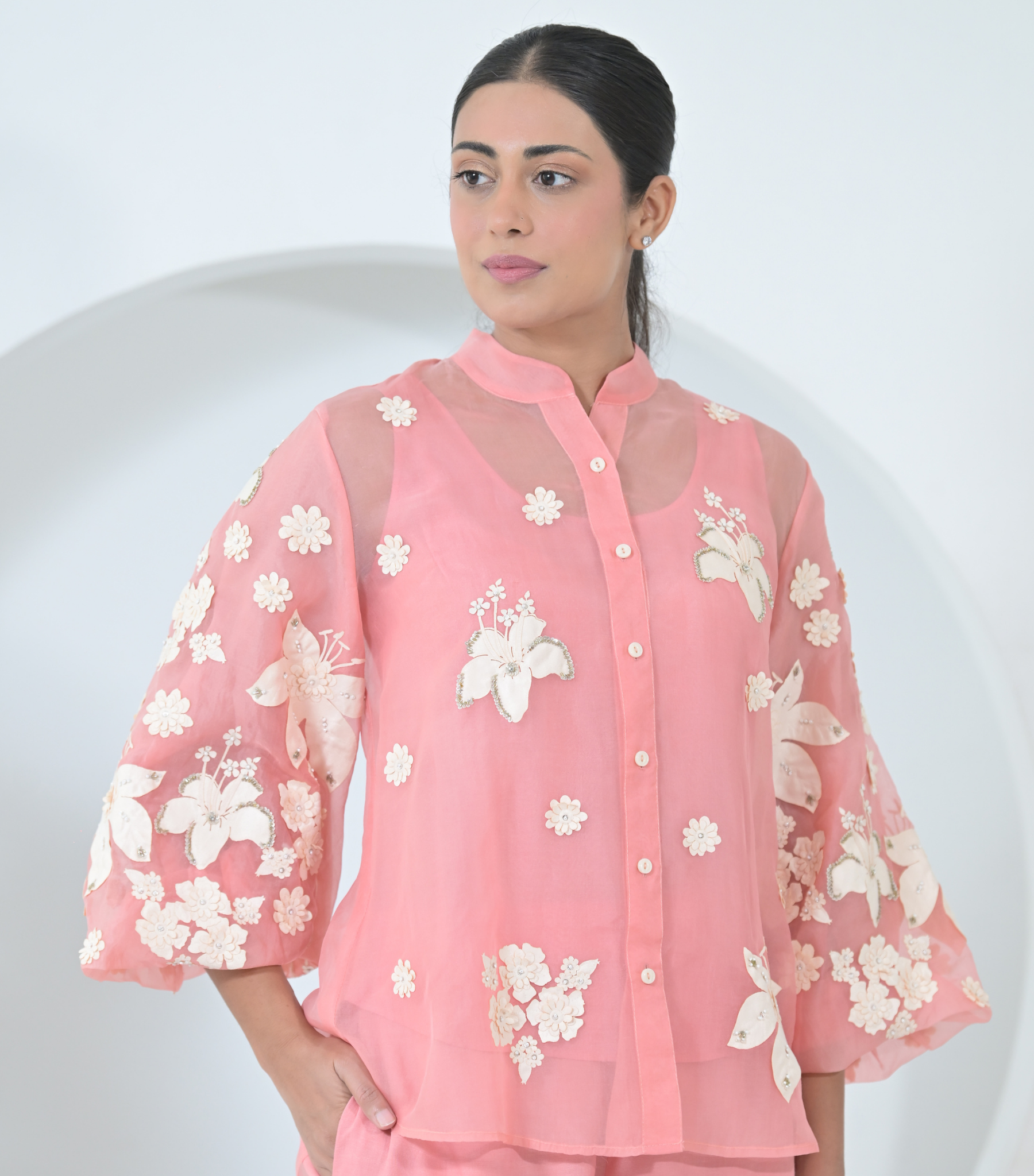 IVORY GARDEN ORGANZA SHIRT COORD SET
