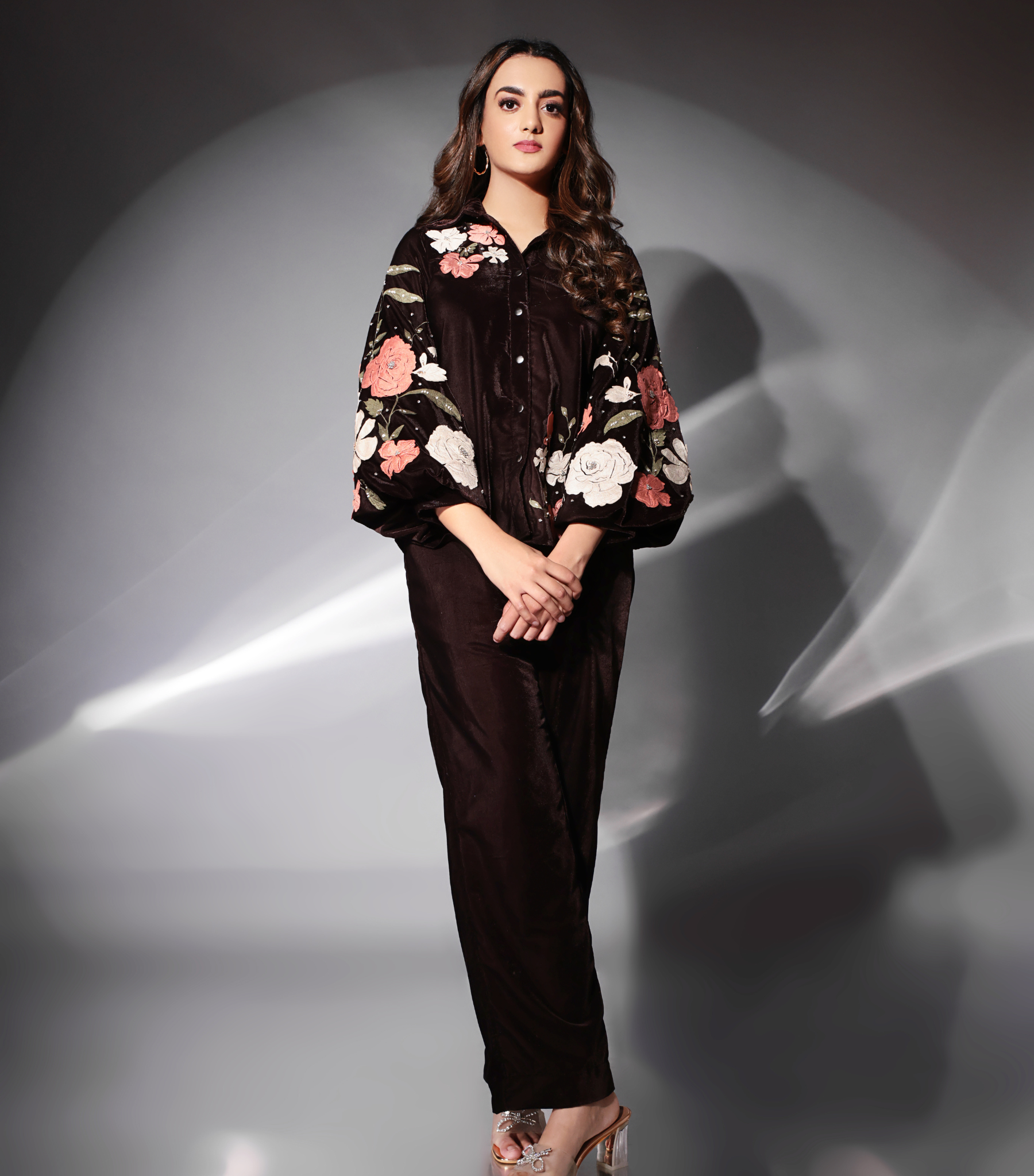 GULAB & STONEWORK MOCHA BLOOM CO-ORD SET