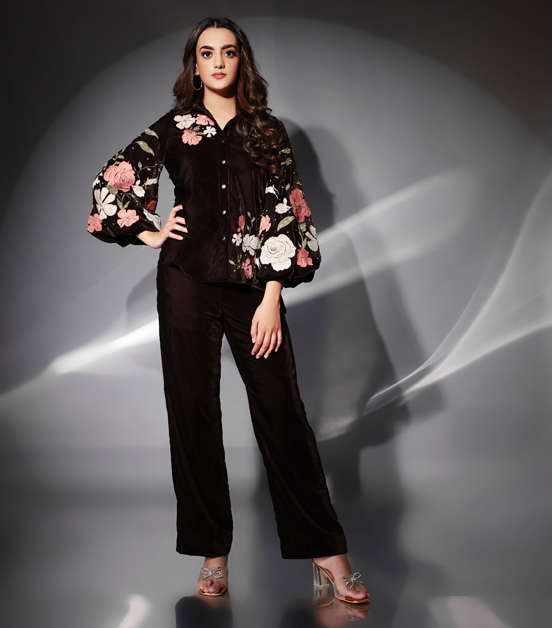 GULAB & STONEWORK MOCHA BLOOM CO-ORD SET