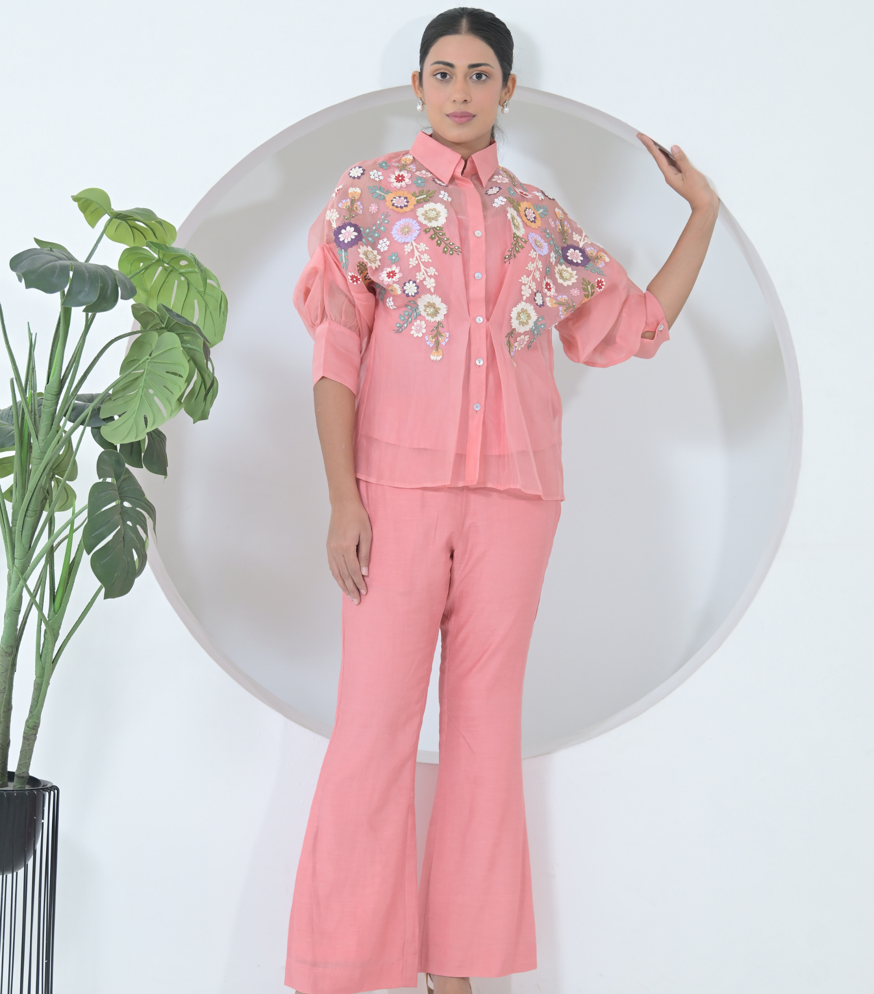 BLUSH PINK FLORIUM SHIRT WITH PANT SET