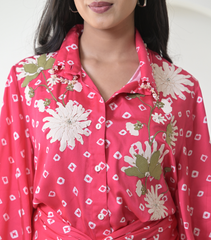 FLORET BANDHANI COLLAR WORK SHIRT WITH KNOT SKIRT SET