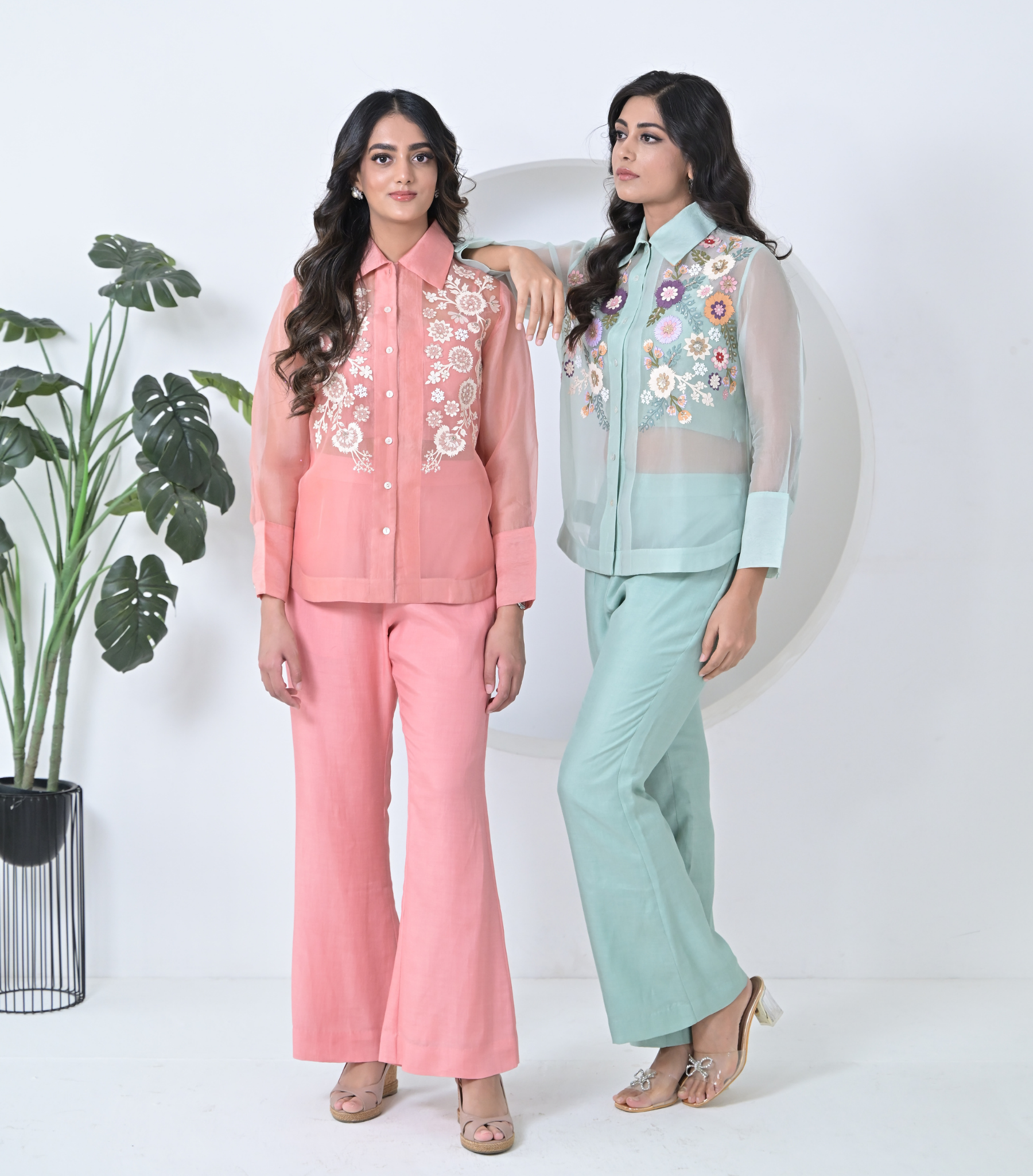 BLUSH PHOOL-PATTI ORGANZA SHIRT COORD SET