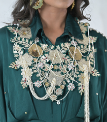 GOLD FLORAL SERAPHINE GATHERED DRESS