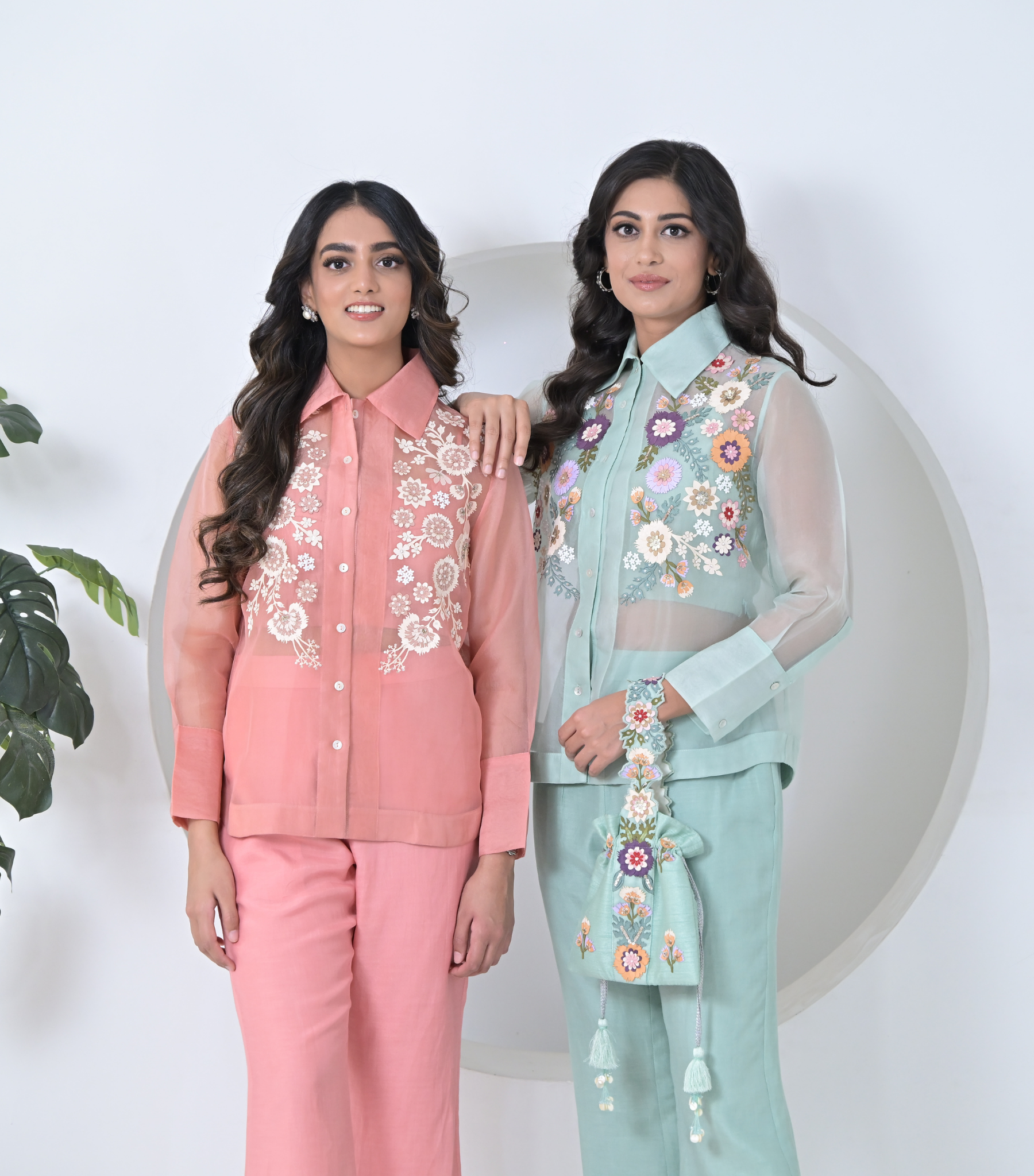 BLUSH PHOOL-PATTI ORGANZA SHIRT COORD SET