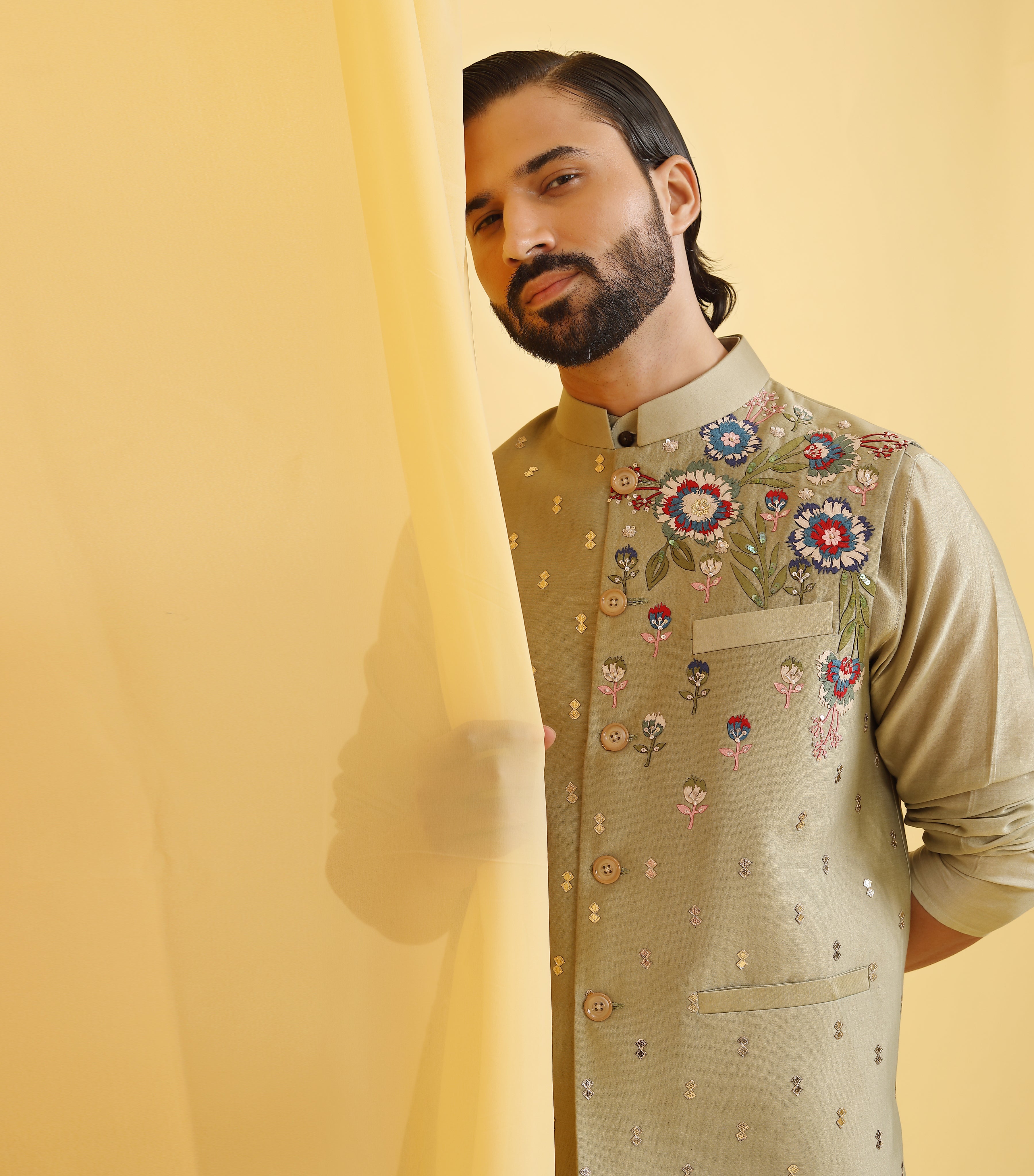 MULTICOLOURED FLORAL MINT GREEN BUNDI SET