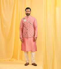 PICHWAI MULTICOLOUR POWDER PINK BUNDI SET