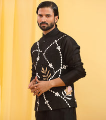 FLORAL ABSTRACT BLACK BUNDI SET