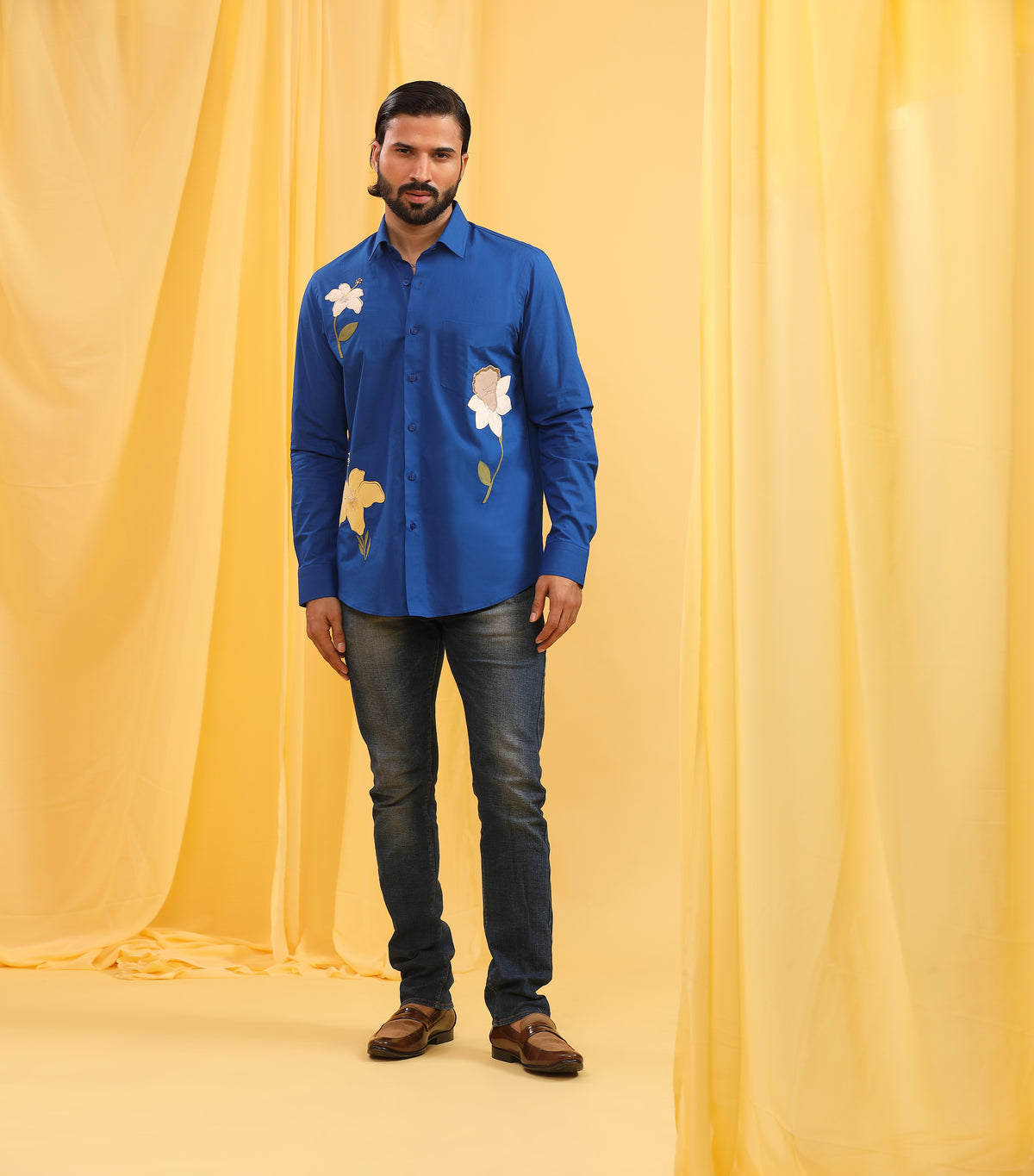 CLASSIC ELECTRIC BLUE SHIRT WITH FLORAL ABSTRACT