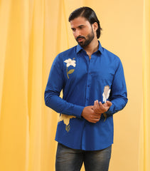 CLASSIC ELECTRIC BLUE SHIRT WITH FLORAL ABSTRACT