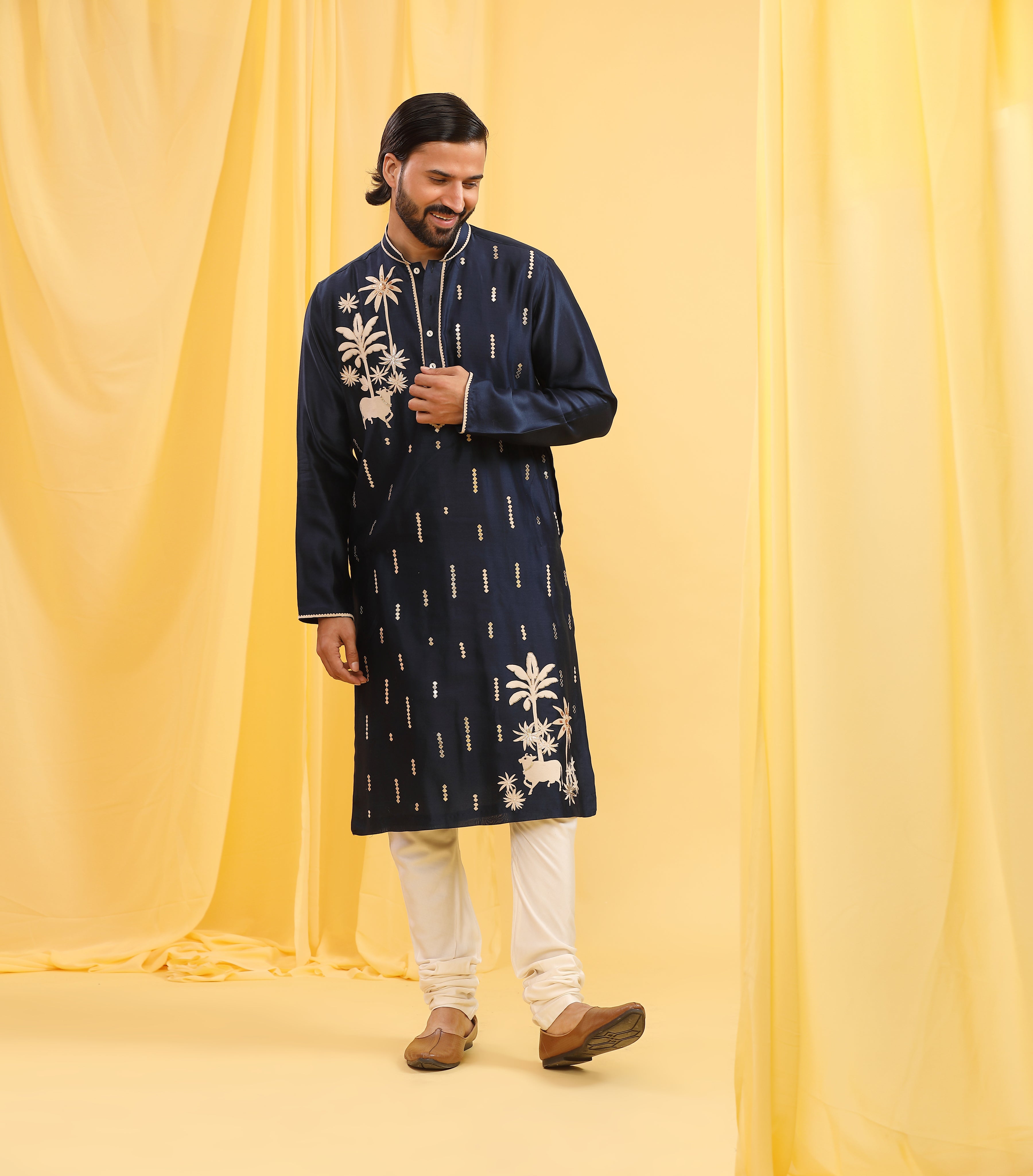 PICHWAI NAVY KURTA SET