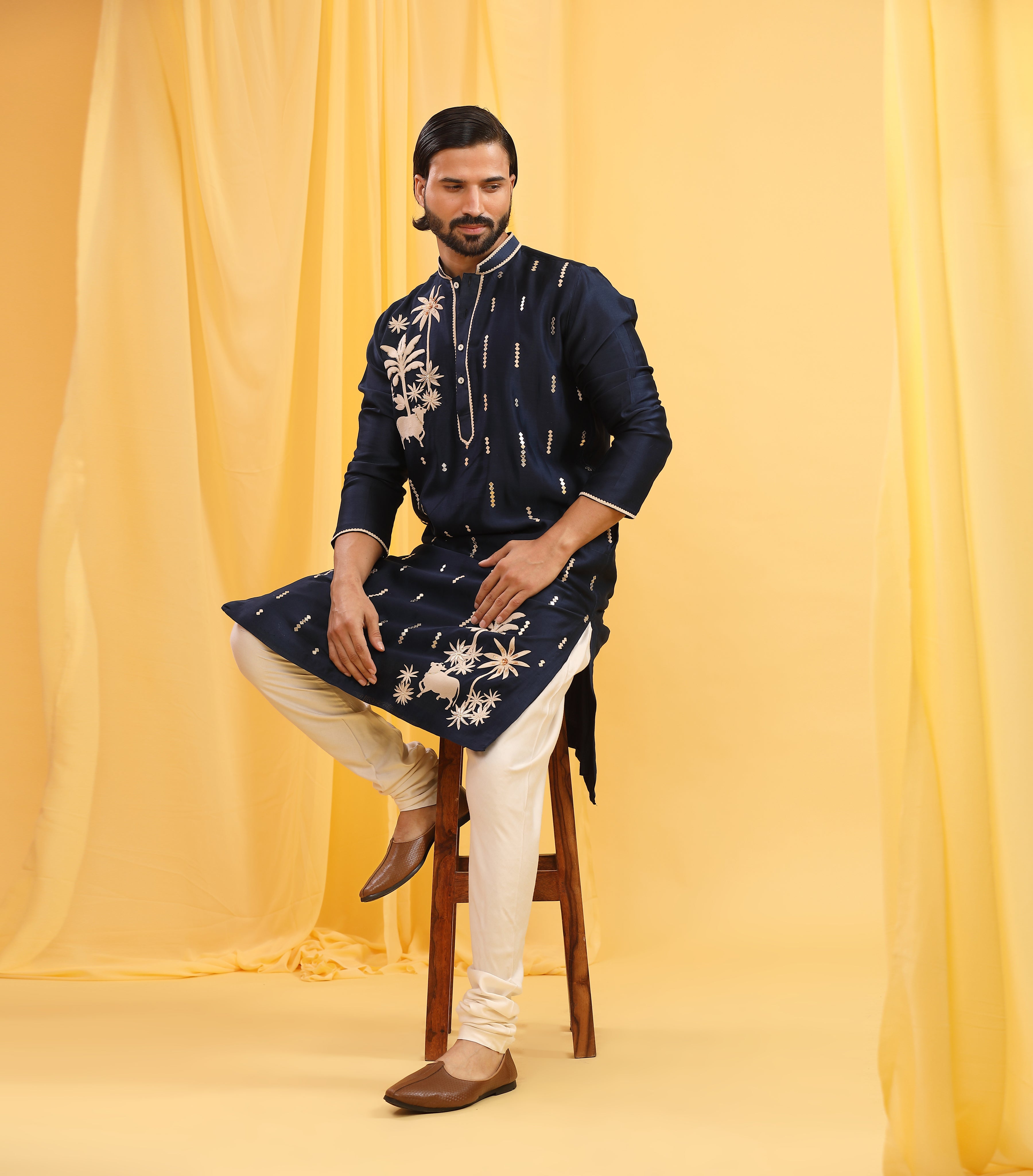 PICHWAI NAVY KURTA SET